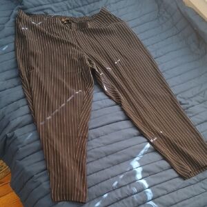 Eloquii Women's Navy and White Striped Trousers